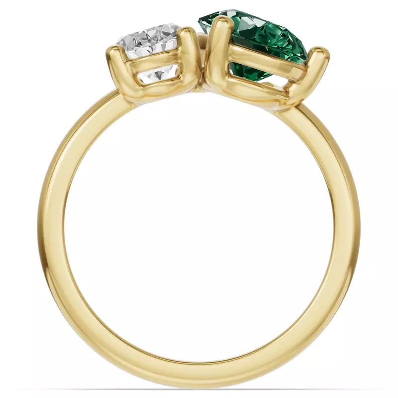 14K Yellow Gold Toi Et Moi Oval Lab Diamond & Pear Emerald Ring (4.00ct tw)