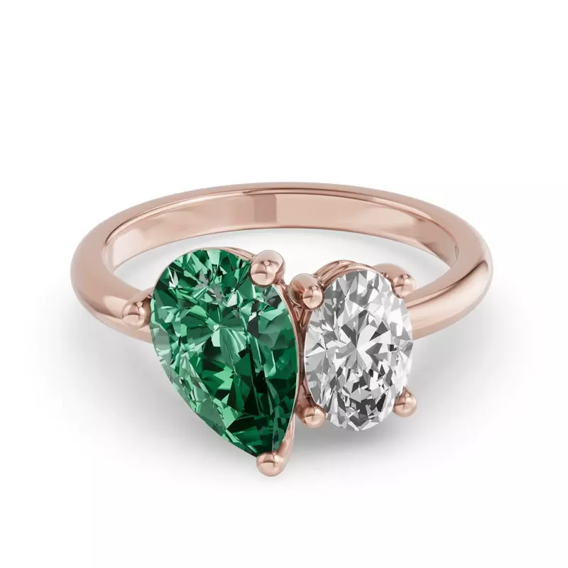 Toi Et Moi Oval Lab Diamond & Pear Emerald Ring (4.00ct tw)