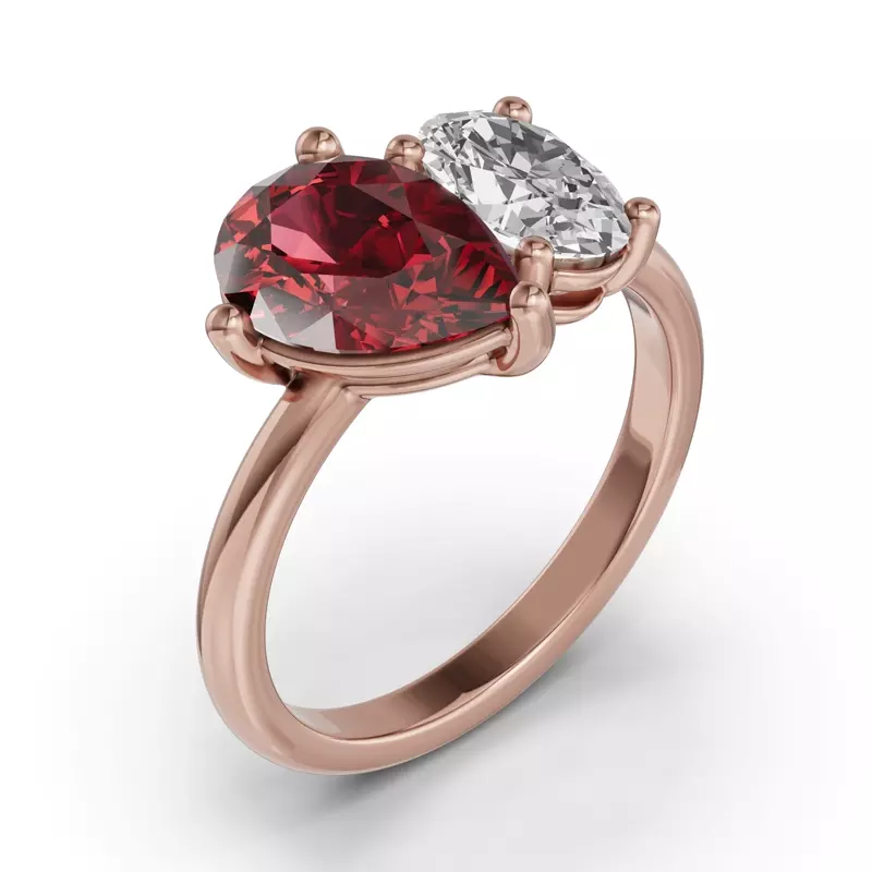 14K Rose Gold Toi Et Moi Oval Lab Diamond & Pear Ruby Ring (4.00ct tw)