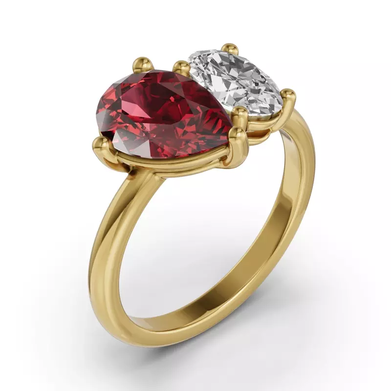 14K Yellow Gold Toi Et Moi Oval Lab Diamond & Pear Ruby Ring (4.00ct tw)
