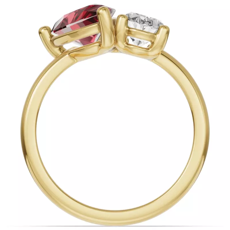 14K Yellow Gold Toi Et Moi Oval Lab Diamond & Pear Ruby Ring (4.00ct tw)