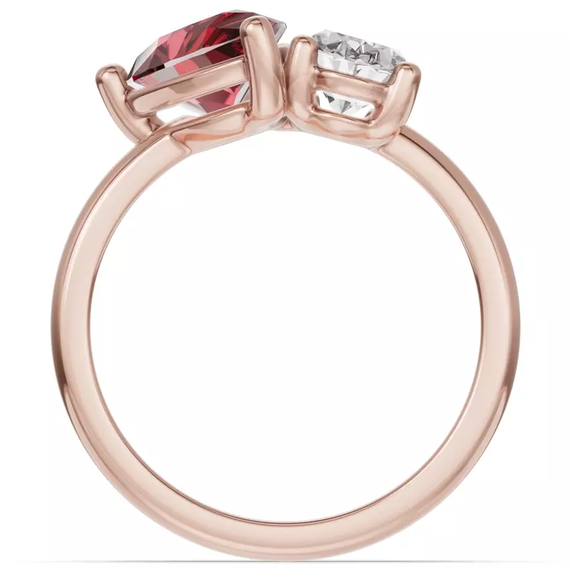 18K Rose Gold Toi Et Moi Oval Lab Diamond & Pear Ruby Ring (4.00ct tw)
