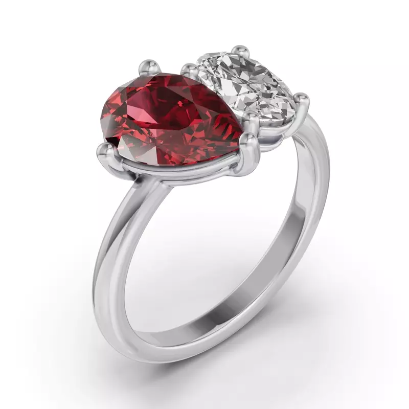 Platinum Toi Et Moi Oval Lab Diamond & Pear Ruby Ring (4.00ct tw)