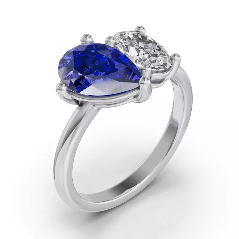 14K White Gold Toi Et Moi Oval Lab Diamond & Pear Sapphire Ring (5.00ct tw)
