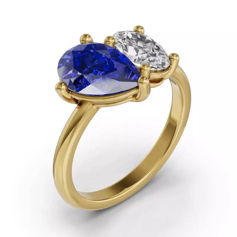 18K Yellow Gold Toi Et Moi Oval Lab Diamond & Pear Sapphire Ring (5.00ct tw)
