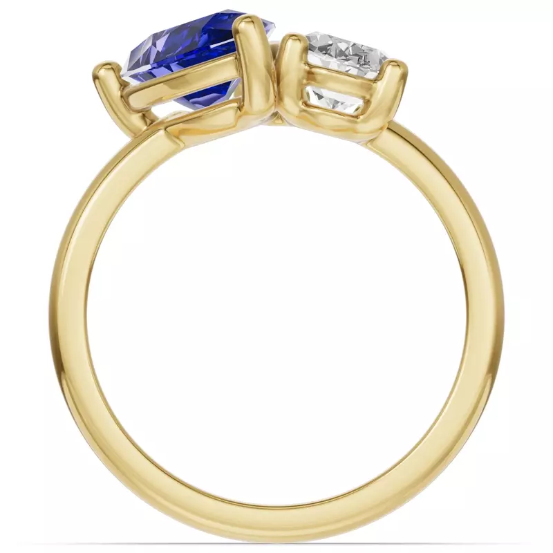 18K Yellow Gold Toi Et Moi Oval Lab Diamond & Pear Sapphire Ring (5.00ct tw)