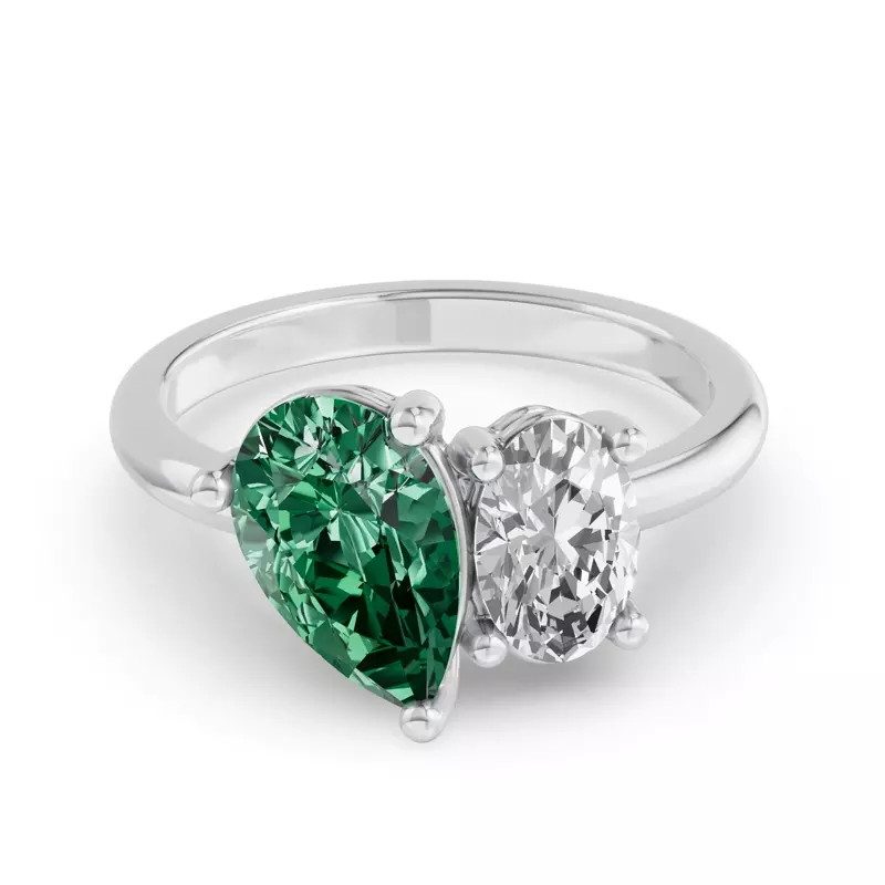 Toi Et Moi Oval Lab Diamond & Pear Emerald Ring (5.00ct tw)