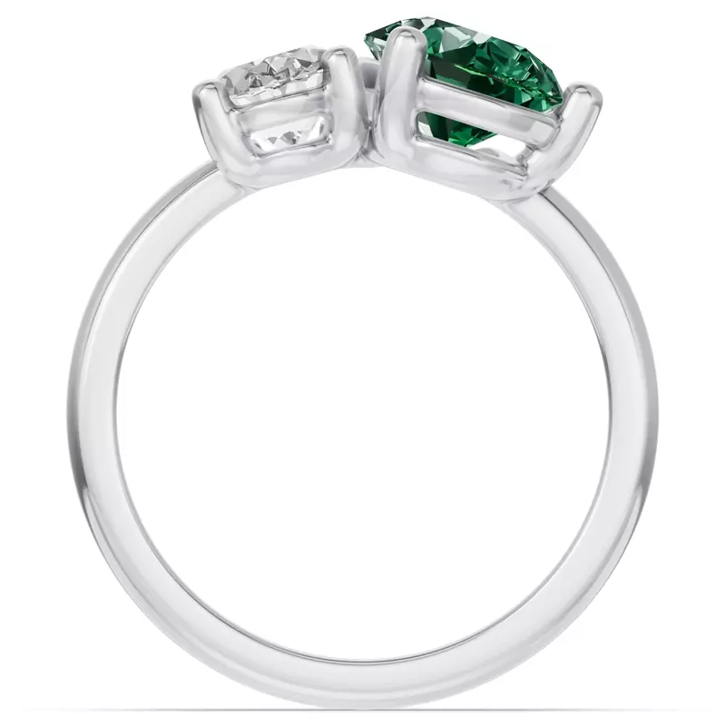 14K White Gold Toi Et Moi Oval Lab Diamond & Pear Emerald Ring (5.00ct tw)