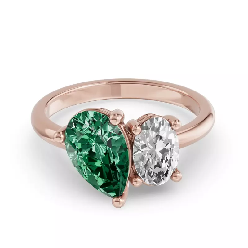 Toi Et Moi Oval Lab Diamond & Pear Emerald Ring (5.00ct tw)