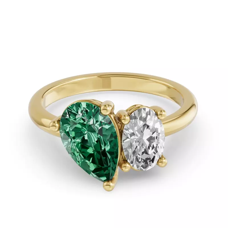 Toi Et Moi Oval Lab Diamond & Pear Emerald Ring (5.00ct tw)
