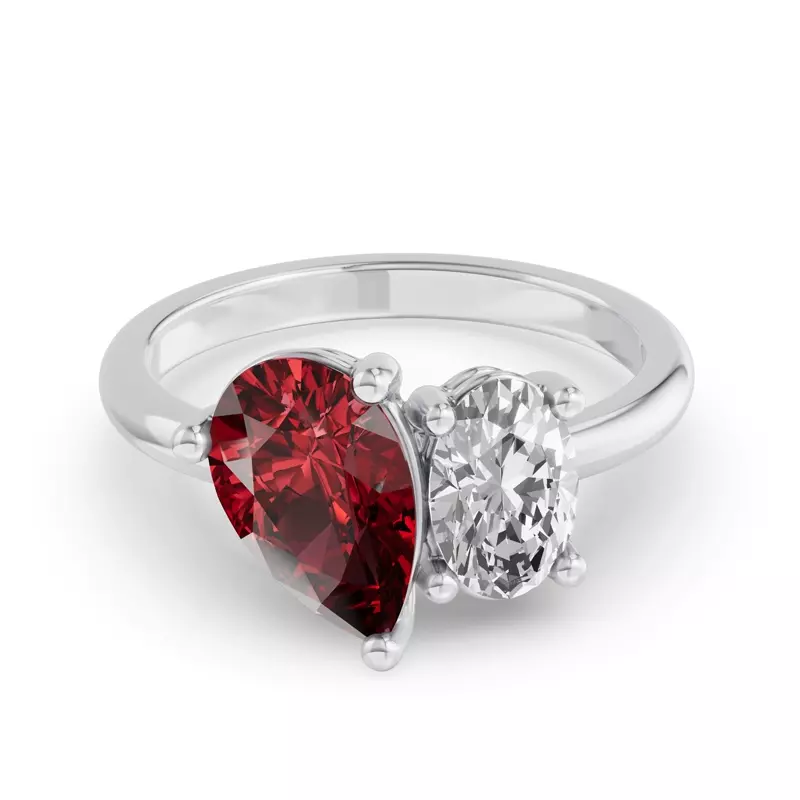 14K White Gold Toi Et Moi Oval Lab Diamond & Pear Ruby Ring (5.00ct tw)