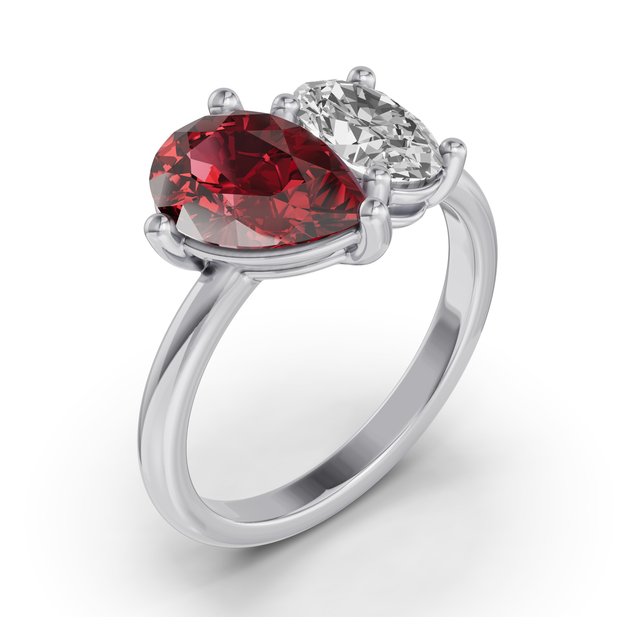 14K White Gold Toi Et Moi Oval Lab Diamond & Pear Ruby Ring (5.00ct tw)