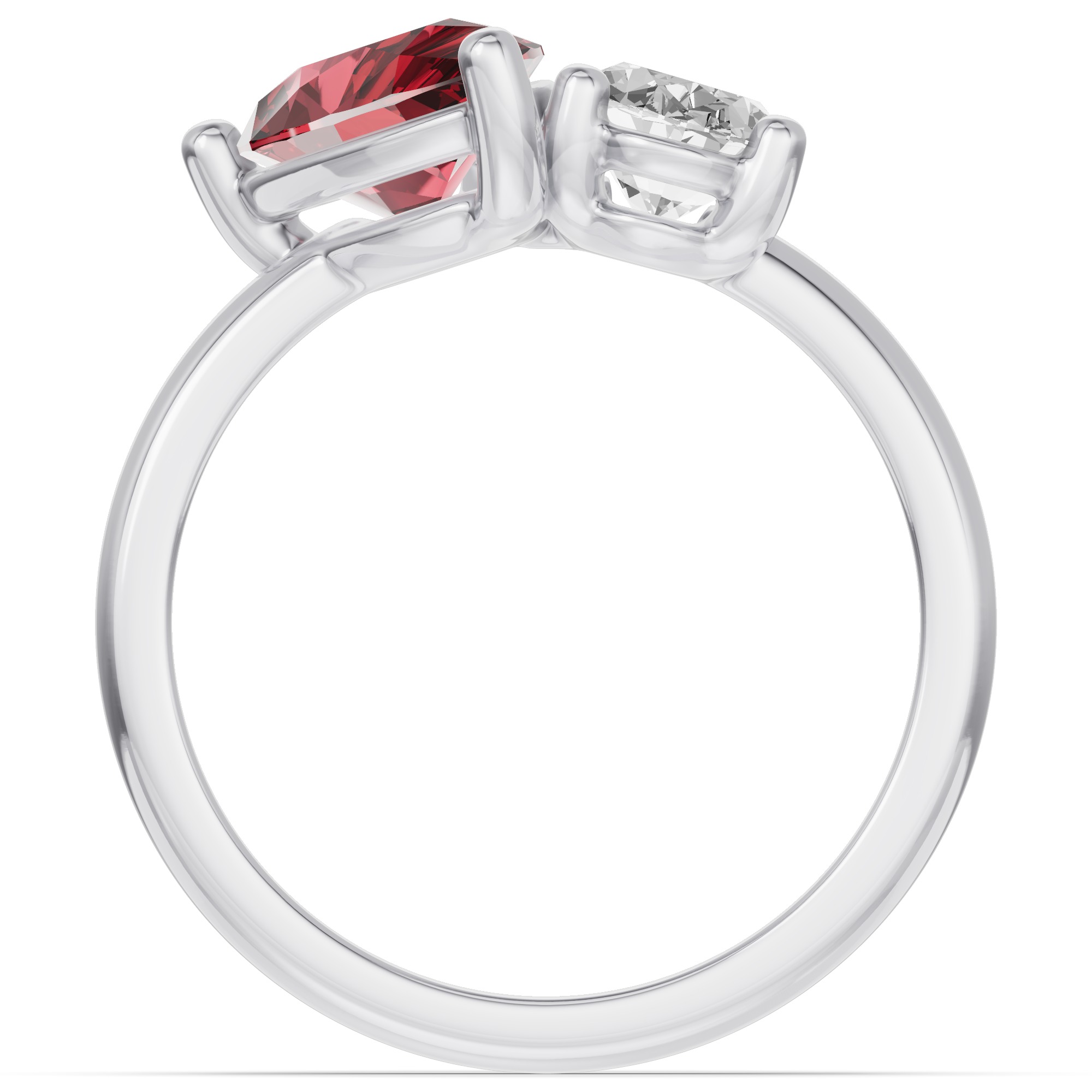 14K White Gold Toi Et Moi Oval Lab Diamond & Pear Ruby Ring (5.00ct tw)