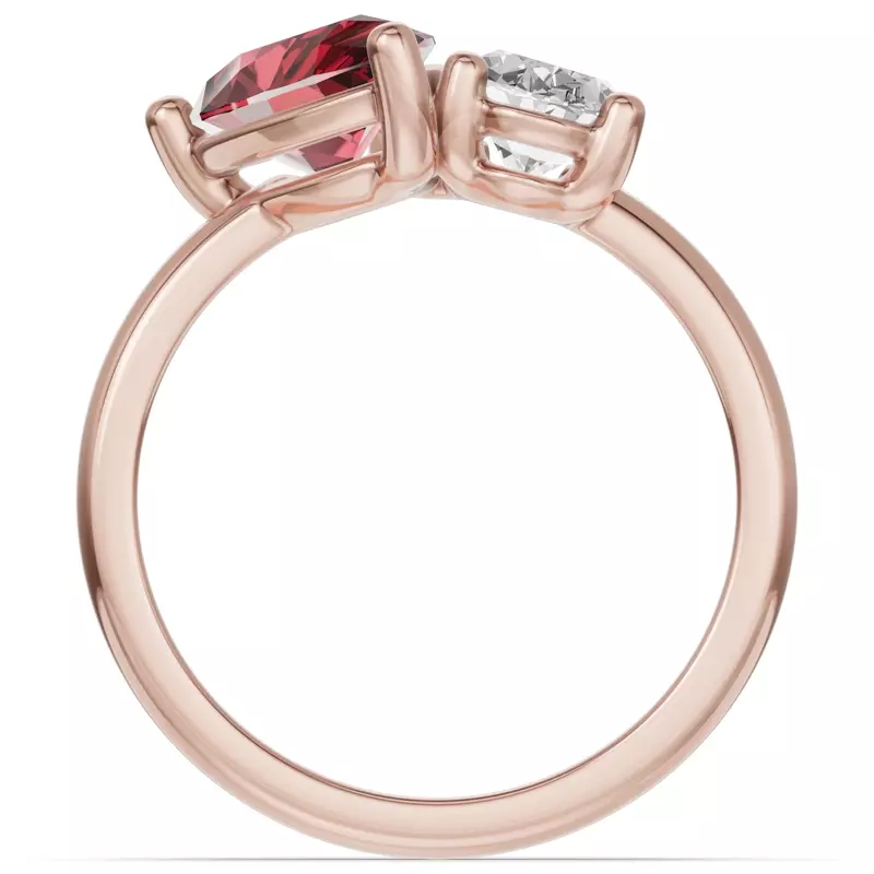 18K Rose Gold Toi Et Moi Oval Lab Diamond & Pear Ruby Ring (5.00ct tw)