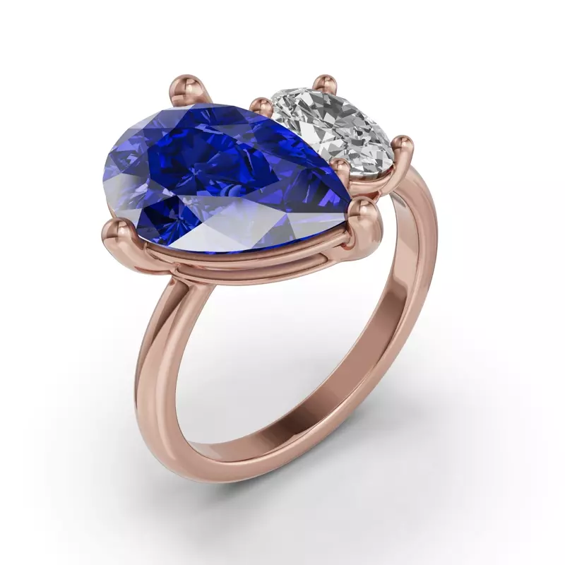 14K Rose Gold Toi Et Moi Oval Lab Diamond & Pear Sapphire Ring (6.00ct tw)