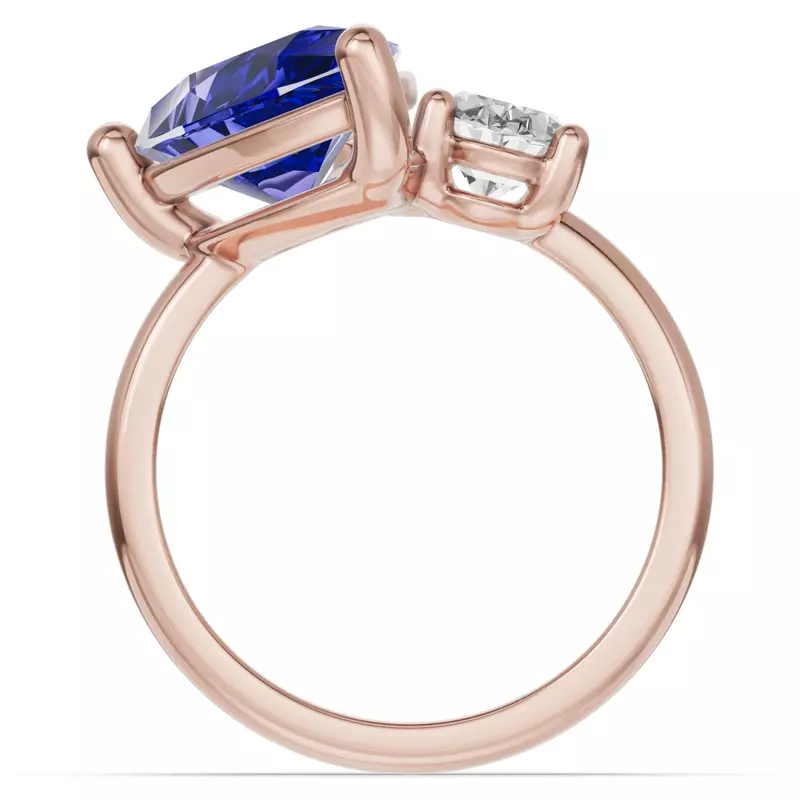 14K Rose Gold Toi Et Moi Oval Lab Diamond & Pear Sapphire Ring (6.00ct tw)