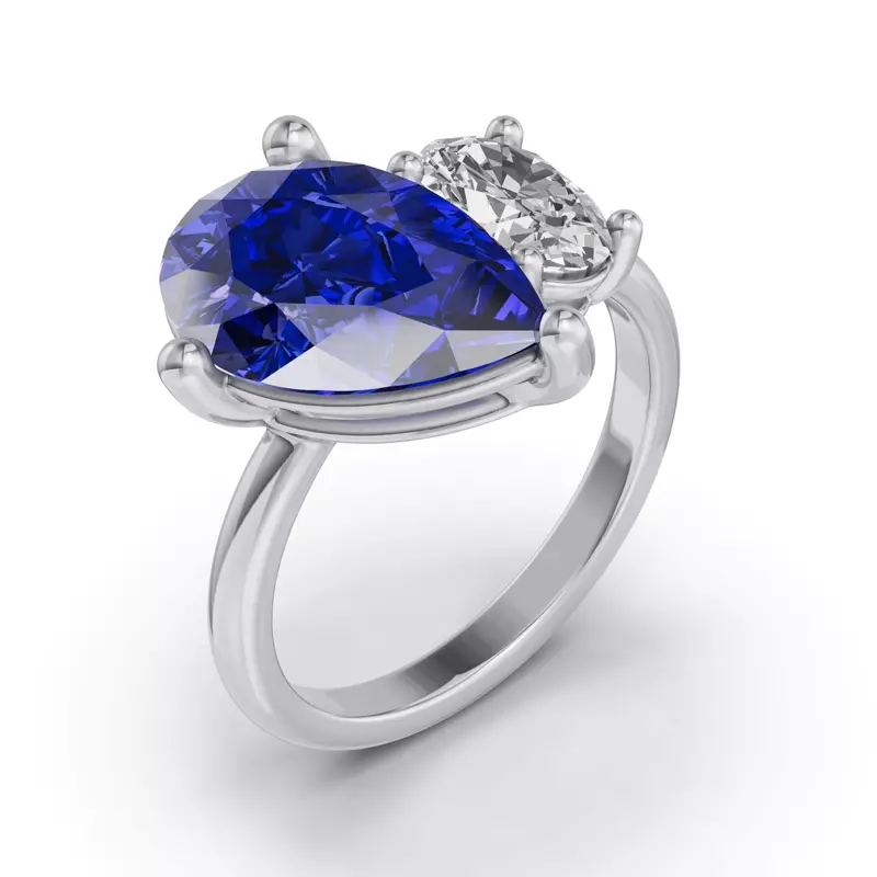 14K White Gold Toi Et Moi Oval Lab Diamond & Pear Sapphire Ring (6.00ct tw)