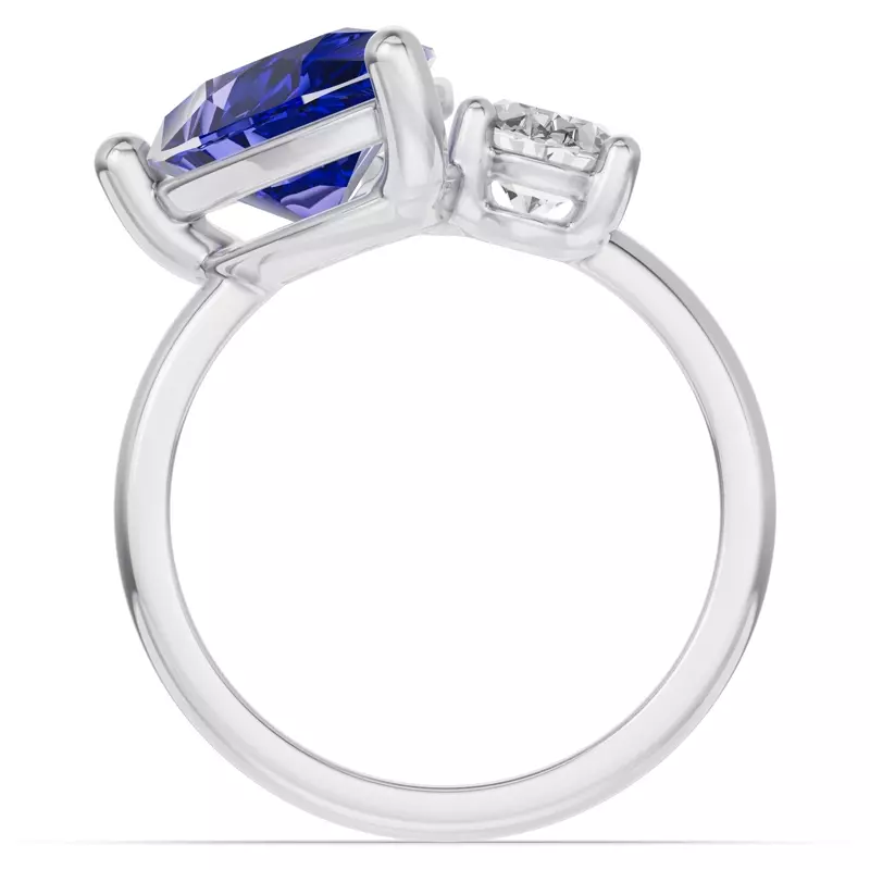 14K White Gold Toi Et Moi Oval Lab Diamond & Pear Sapphire Ring (6.00ct tw)