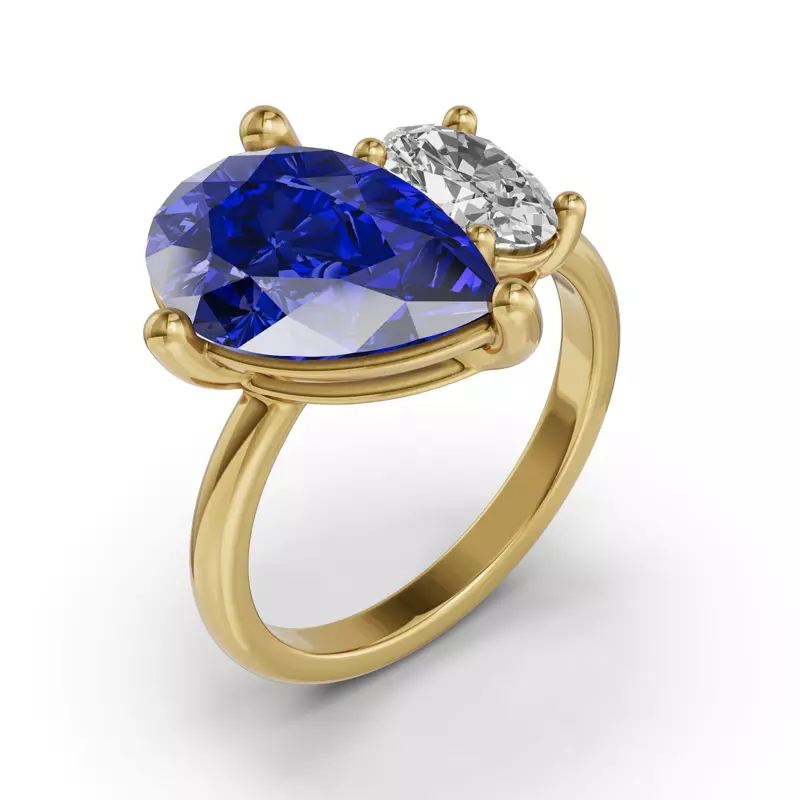 14K Yellow Gold Toi Et Moi Oval Lab Diamond & Pear Sapphire Ring (6.00ct tw)