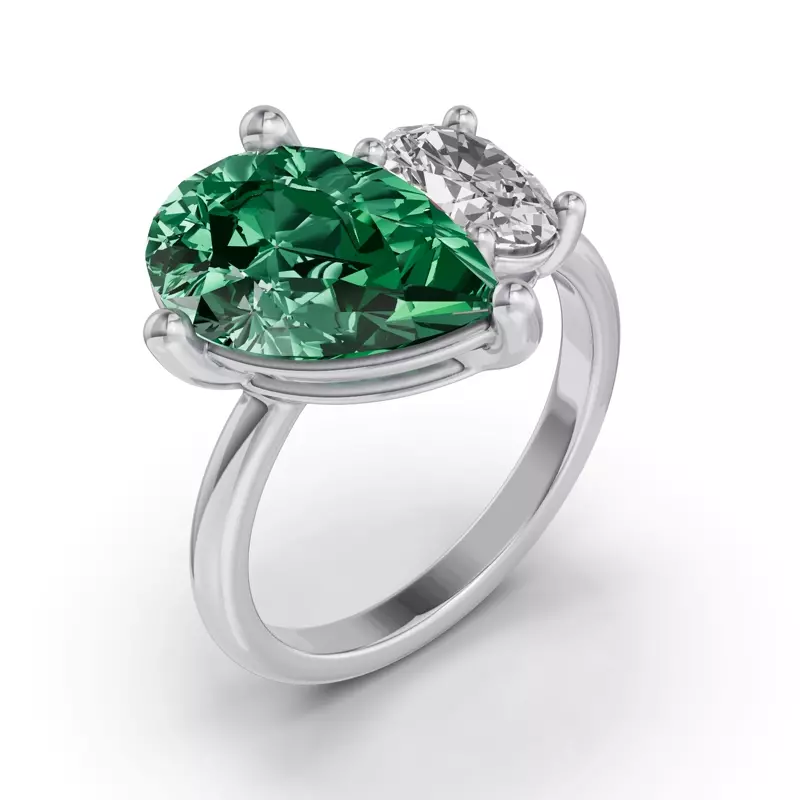 14K White Gold Toi Et Moi Oval Lab Diamond & Pear Emerald Ring (6.00ct tw)