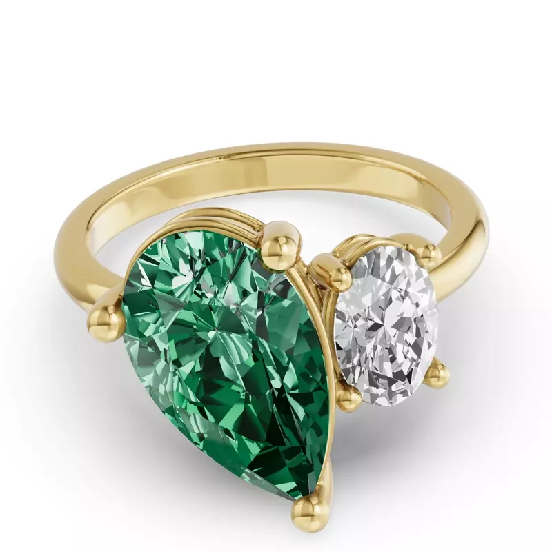Toi Et Moi Oval Lab Diamond & Pear Emerald Ring (6.00ct tw)