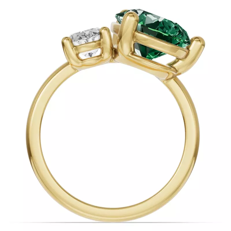 14K Yellow Gold Toi Et Moi Oval Lab Diamond & Pear Emerald Ring (6.00ct tw)