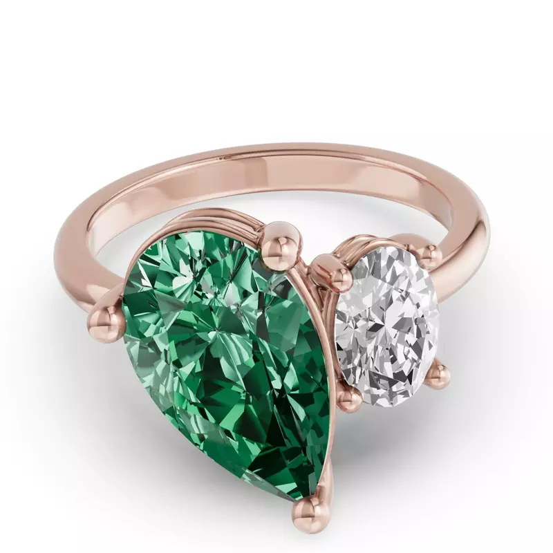 Toi Et Moi Oval Lab Diamond & Pear Emerald Ring (6.00ct tw)