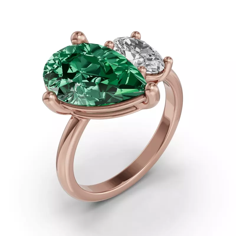 18K Rose Gold Toi Et Moi Oval Lab Diamond & Pear Emerald Ring (6.00ct tw)