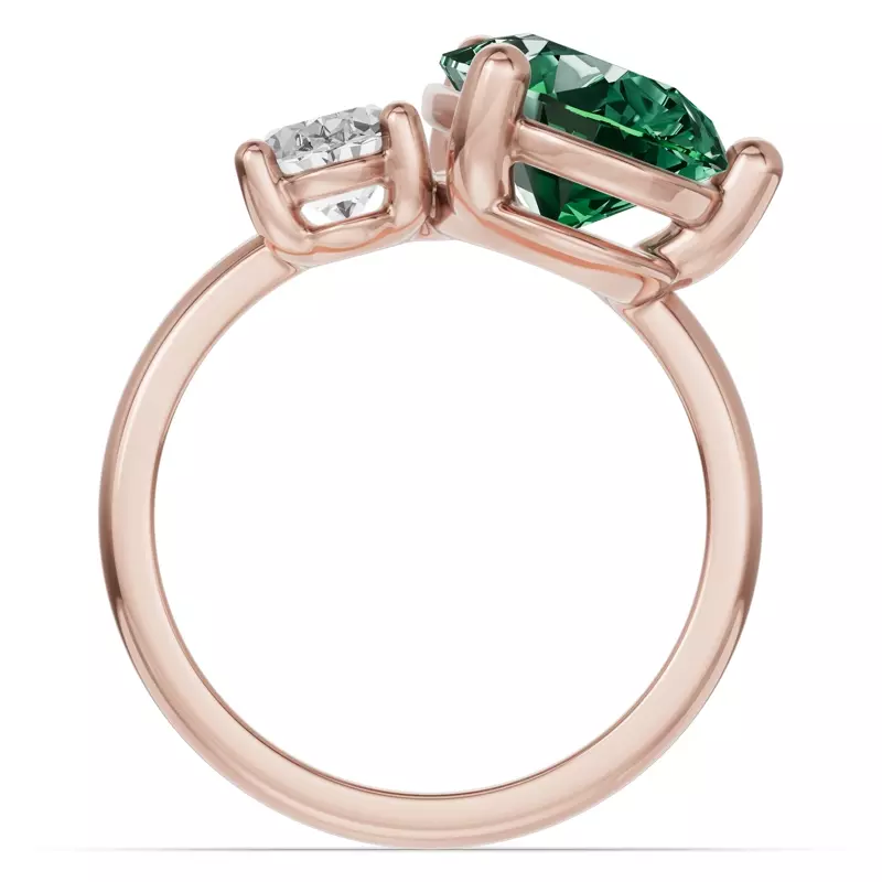 18K Rose Gold Toi Et Moi Oval Lab Diamond & Pear Emerald Ring (6.00ct tw)