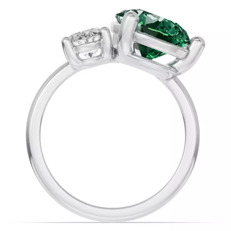 18K White Gold Toi Et Moi Oval Lab Diamond & Pear Emerald Ring (6.00ct tw)