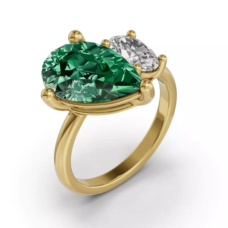 18K Yellow Gold Toi Et Moi Oval Lab Diamond & Pear Emerald Ring (6.00ct tw)