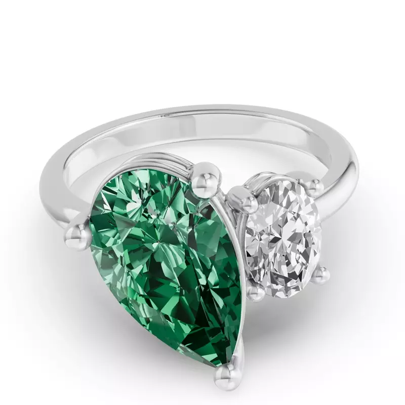 Toi Et Moi Oval Lab Diamond & Pear Emerald Ring (6.00ct tw)