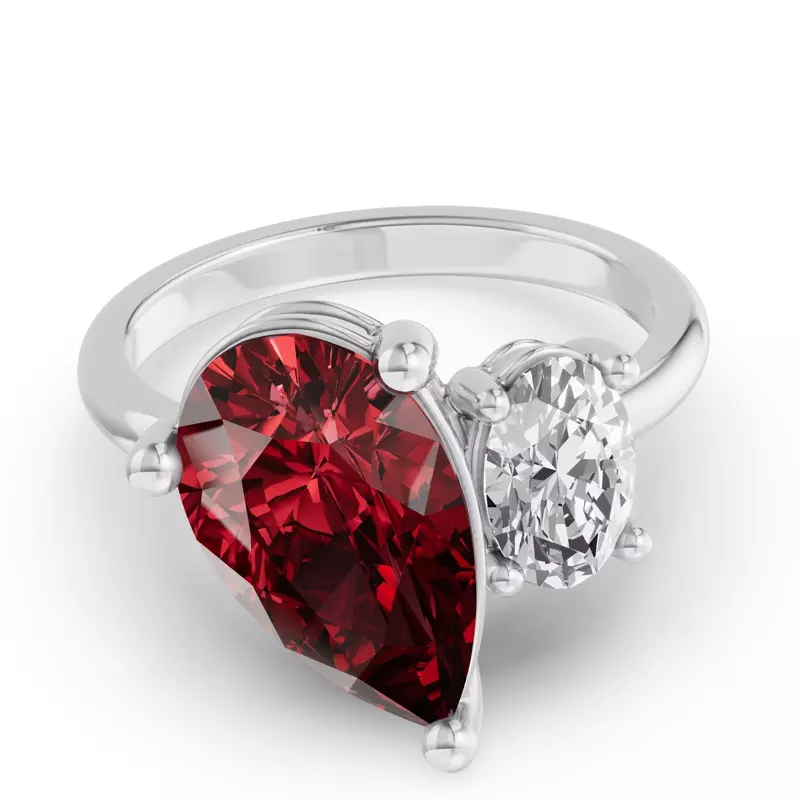 14K White Gold Toi Et Moi Oval Lab Diamond & Pear Ruby Ring (6.00ct tw)