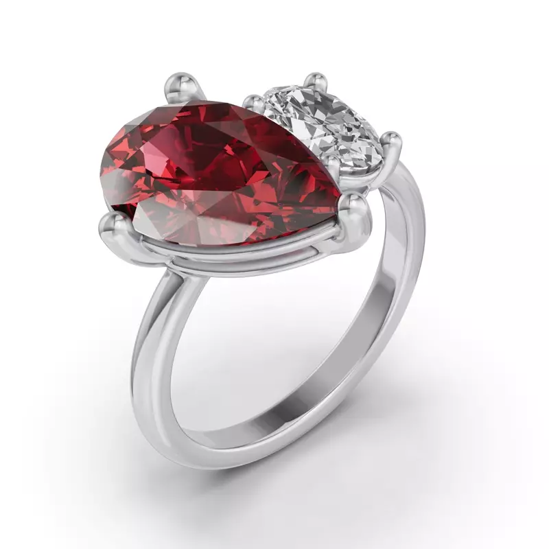14K White Gold Toi Et Moi Oval Lab Diamond & Pear Ruby Ring (6.00ct tw)