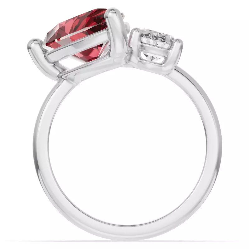 14K White Gold Toi Et Moi Oval Lab Diamond & Pear Ruby Ring (6.00ct tw)