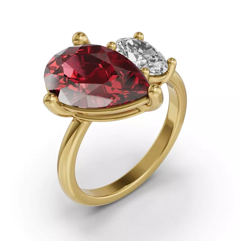 14K Yellow Gold Toi Et Moi Oval Lab Diamond & Pear Ruby Ring (6.00ct tw)