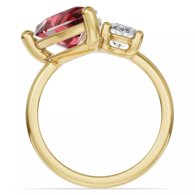 14K Yellow Gold Toi Et Moi Oval Lab Diamond & Pear Ruby Ring (6.00ct tw)