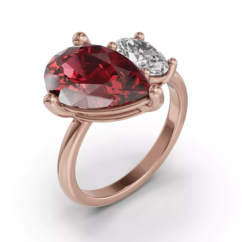 18K Rose Gold Toi Et Moi Oval Lab Diamond & Pear Ruby Ring (6.00ct tw)