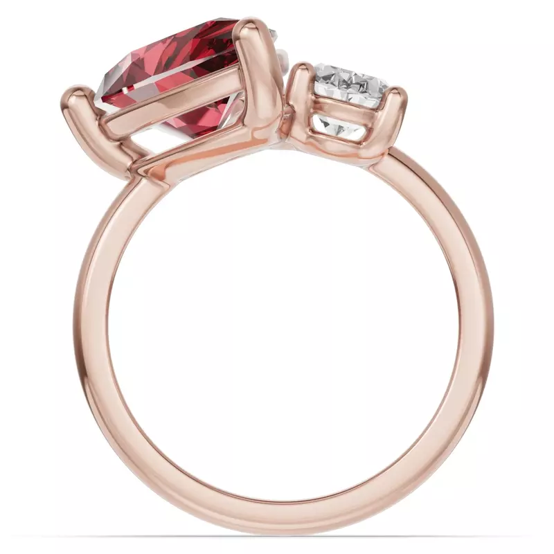 18K Rose Gold Toi Et Moi Oval Lab Diamond & Pear Ruby Ring (6.00ct tw)