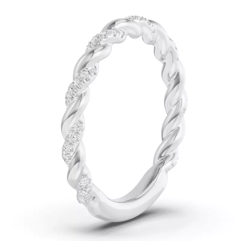 14K White Gold Torza Twisted Pavé Band