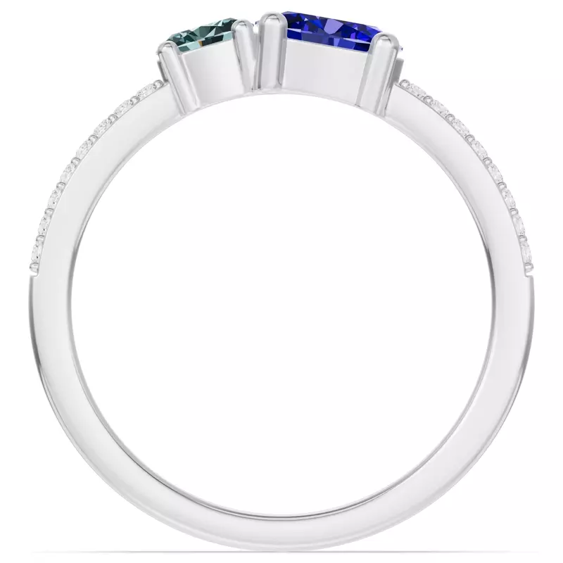 14K White Gold Toi Et Moi Deux Bleu Pavé Ring