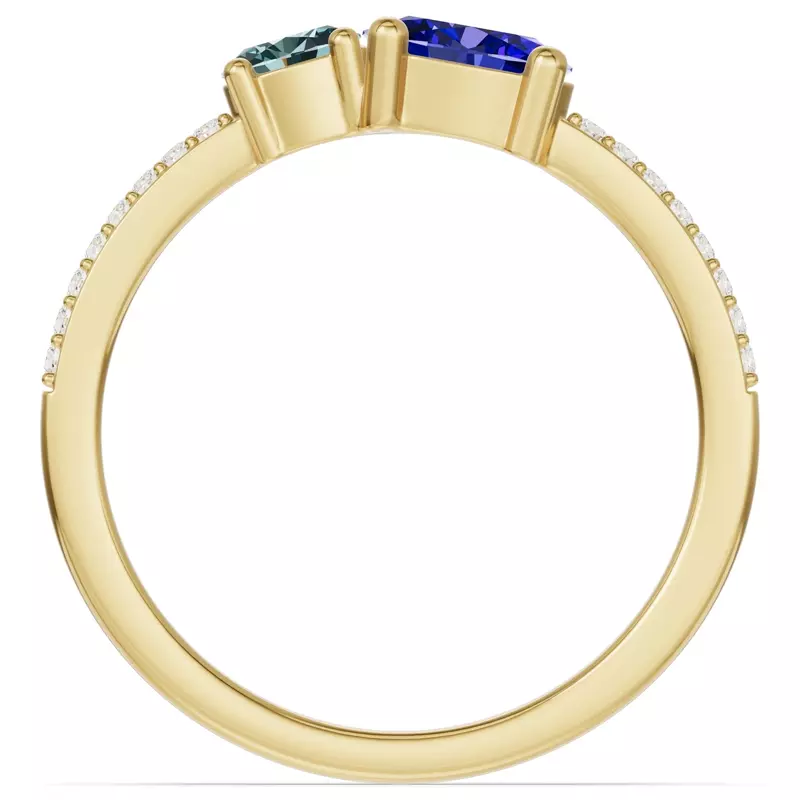 14K Yellow Gold Toi Et Moi Deux Bleu Pavé Ring
