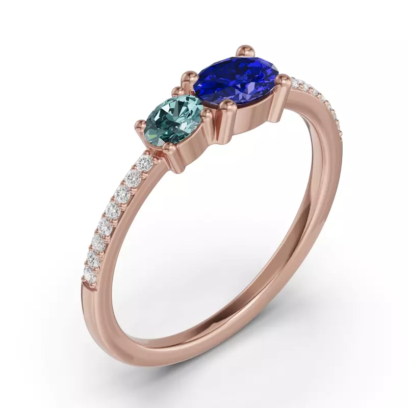 18K Rose Gold Toi Et Moi Deux Bleu Pavé Ring