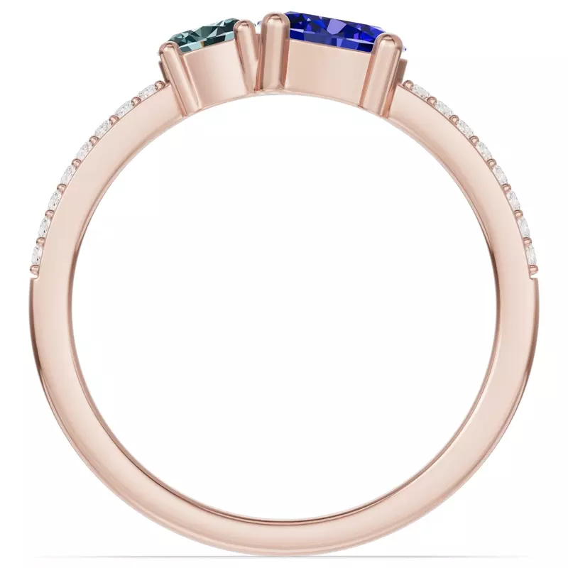 18K Rose Gold Toi Et Moi Deux Bleu Pavé Ring