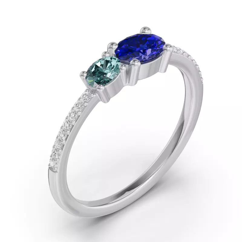 Platinum Toi Et Moi Deux Bleu Pavé Ring