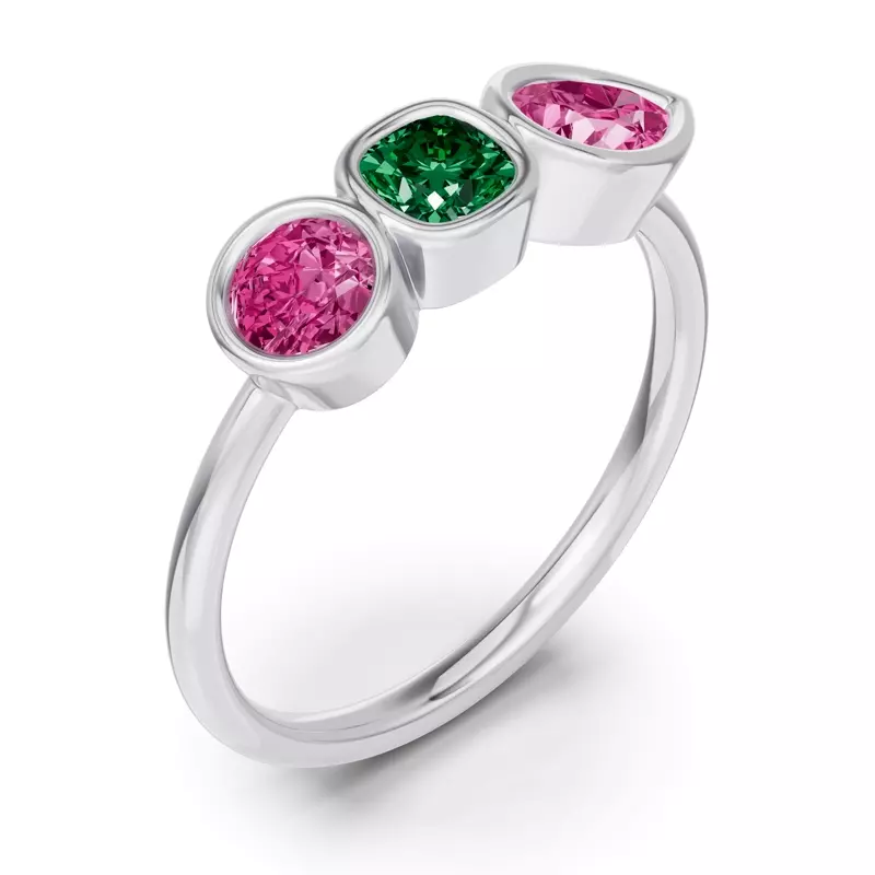 14K White Gold Rosavira Bezel Three-Stone Ring