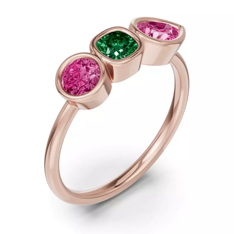 18K Rose Gold Rosavira Bezel Three-Stone Ring