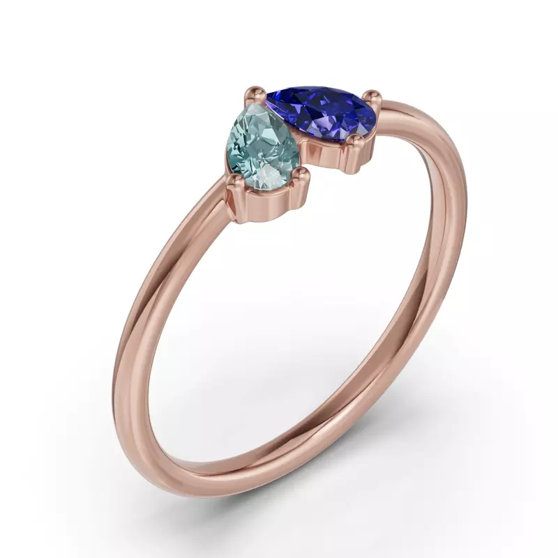 18K Rose Gold Toi Et Moi Deux Bleu Pear Ring