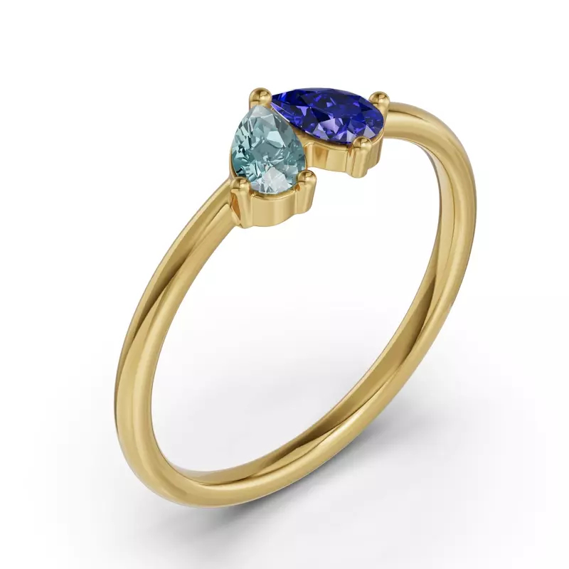 18K Yellow Gold Toi Et Moi Deux Bleu Pear Ring