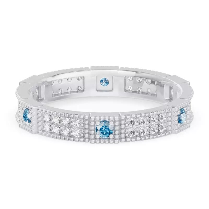 14K White Gold Swiss Blue Topaz & Diamond Milgrain Eternity Band